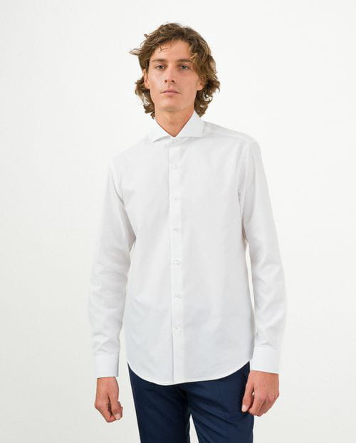 Etiem Camisa de vestir relaxed fit en microestructura de algodón mezcla