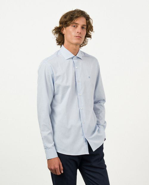Etiem Camisa de vestir slim fit en maquineta de algodón