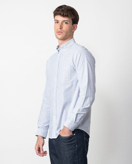 Etiem Camisa Sport Regular Fit De Oxford En Rayas Bicolor Con Botón En El Cuello