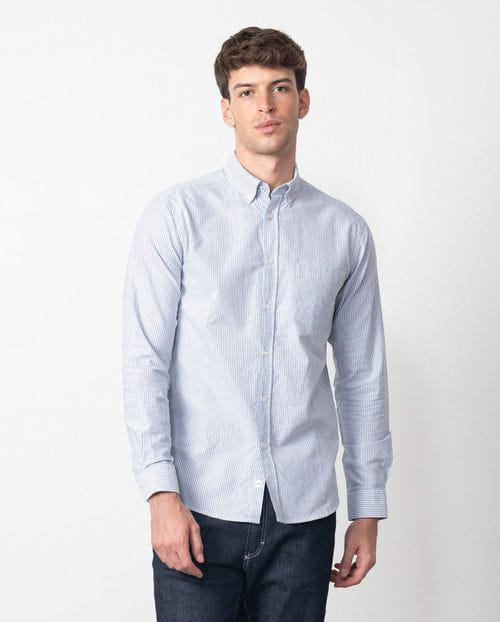 Etiem Camisa Sport Regular Fit De Oxford En Rayas Bicolor Con Botón En El Cuello