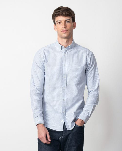 Etiem Camisa sport regular fit de oxford en rayas bicolor con botón en el cuello