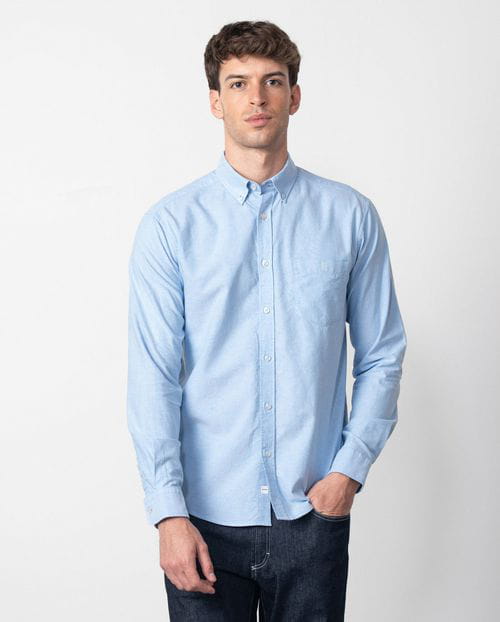 Etiem Camisa sport regular fit en oxford de algodón liso con botón en el cuello