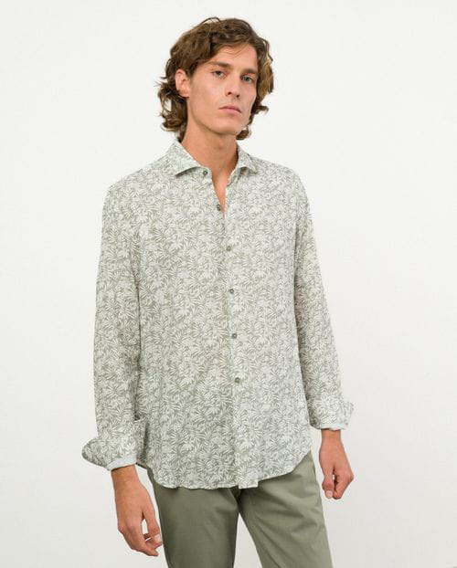Etiem Camisa sport relaxed fit en estampado floral de lino-rayón