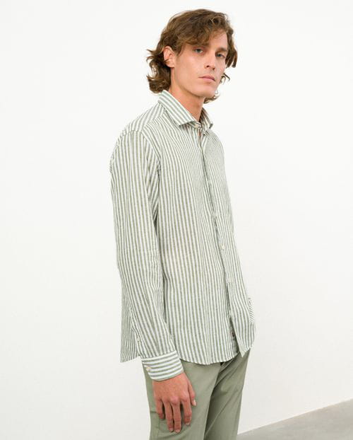 Etiem Camisa Sport Relaxed Fit En Raya Kodak De Lino-algodón