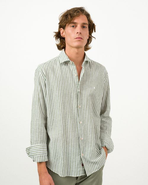 Etiem Camisa Sport Relaxed Fit En Raya Kodak De Lino-algodón