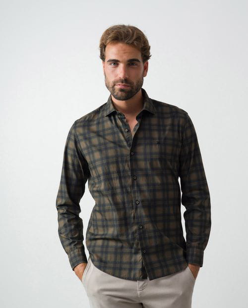 Etiem Camisa Sport Slim Fit En Algodón Con Estampado De Cuadro Madrás