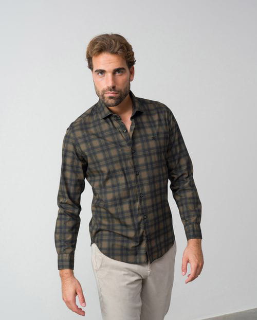 Etiem Camisa Sport Slim Fit En Algodón Con Estampado De Cuadro Madrás