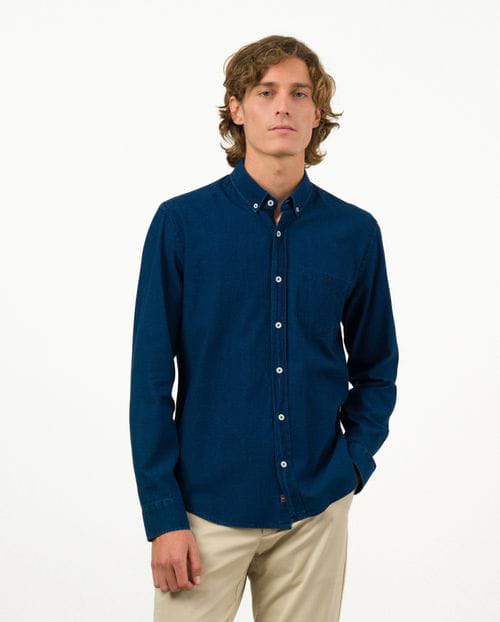 Etiem Camisa Sport Tejana Slim Fit En Sarga Denim Azul Delavada