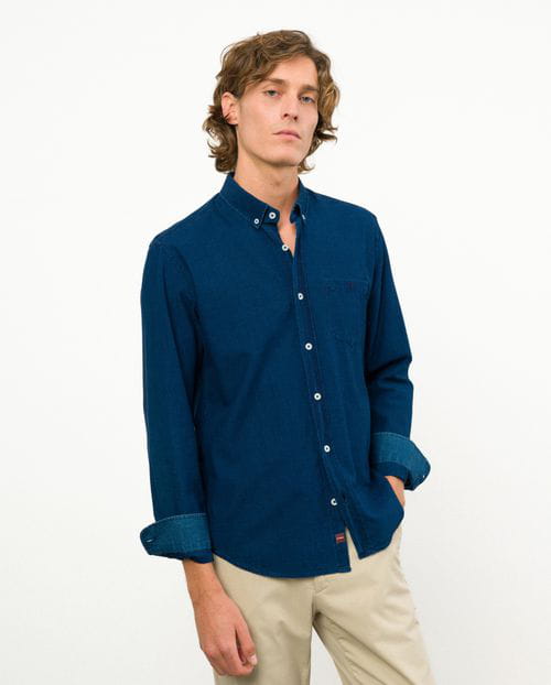 Etiem Camisa Sport Tejana Slim Fit En Sarga Denim Azul Delavada