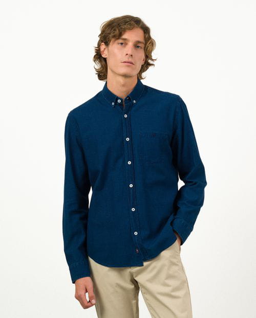 Etiem Camisa Sport Tejana Slim Fit En Sarga Denim Azul Delavada