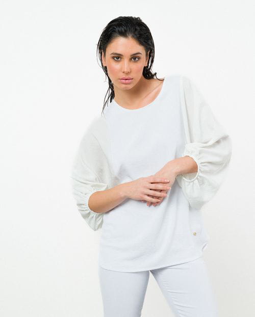 Etiem Camiseta Combinada De Manga Fruncida Abullonada