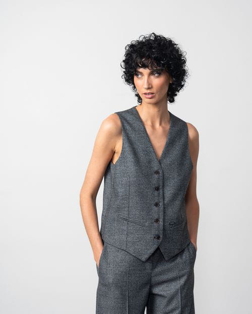 Etiem Chaleco de botones en franela con cuadro Gales