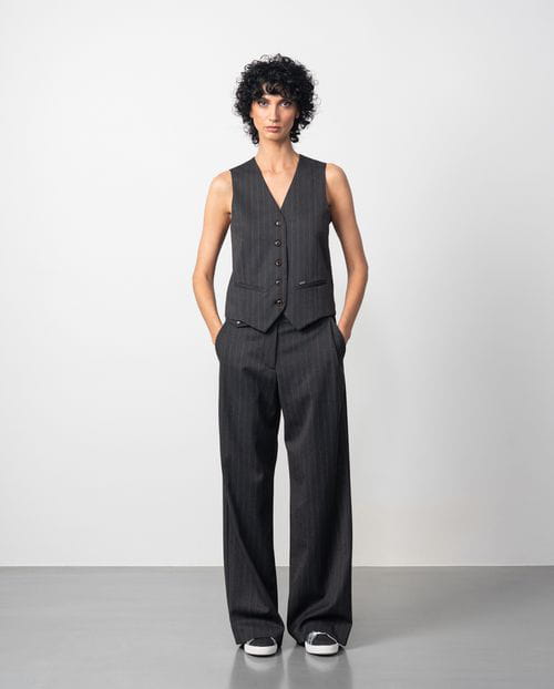 Etiem Chaleco De Botones En Sarga Gris Con Raya Diplomática