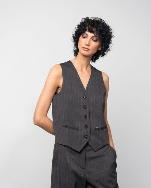 Etiem Chaleco De Botones En Sarga Gris Con Raya Diplomática