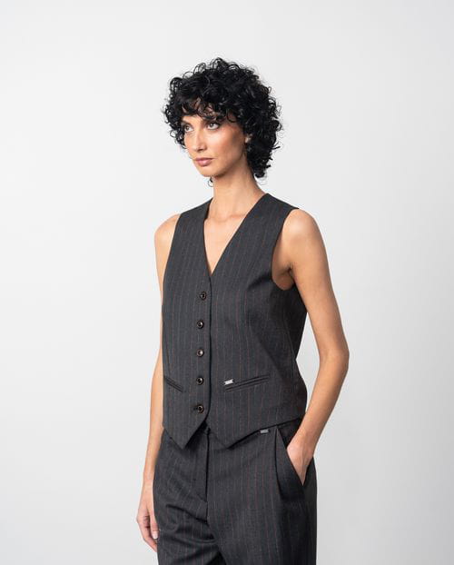 Etiem Chaleco De Botones En Sarga Gris Con Raya Diplomática