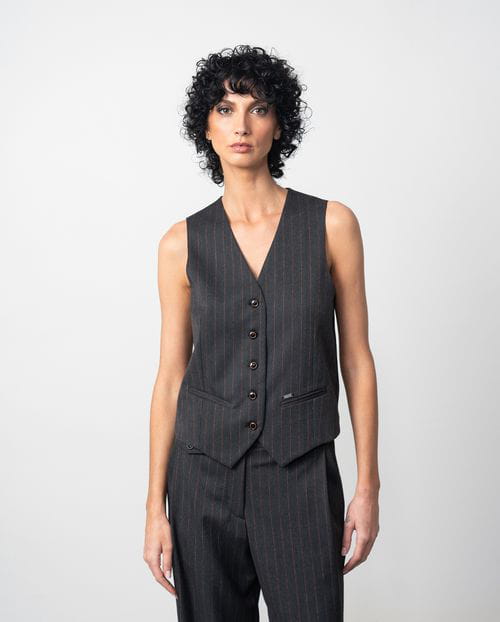 Etiem Chaleco de botones en sarga gris con raya diplomática