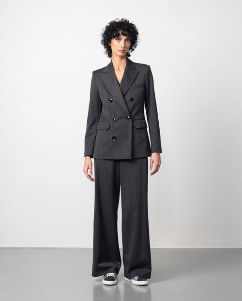 Etiem Chaqueta Americana Cruzada En Tejido Afranelado De Raya Diplomática