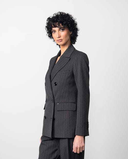 Etiem Chaqueta Americana Cruzada En Tejido Afranelado De Raya Diplomática