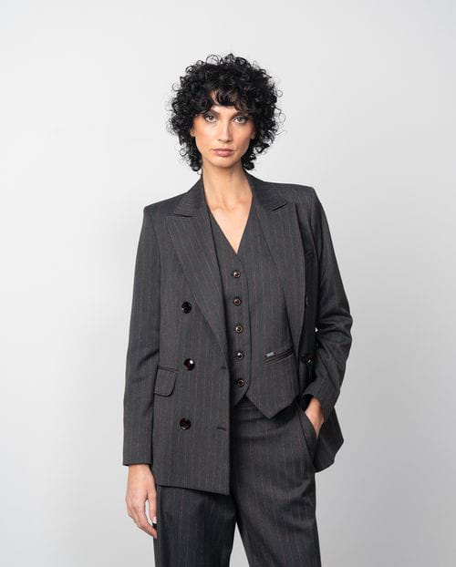 Etiem Chaqueta Americana Cruzada En Tejido Afranelado De Raya Diplomática