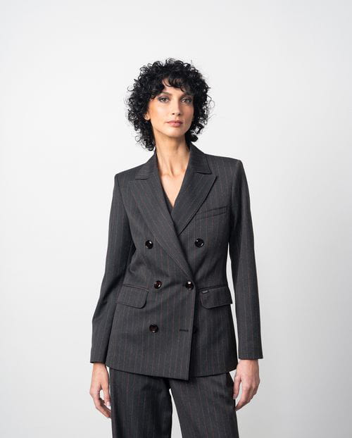 Etiem Chaqueta americana cruzada en tejido afranelado de raya diplomática