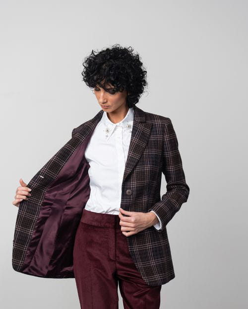 Etiem Chaqueta Americana Entallada En Cuadro Tartán