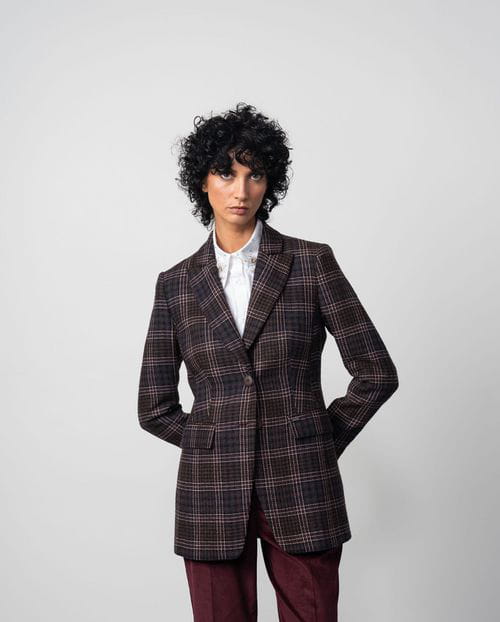 Etiem Chaqueta americana entallada en cuadro Tartán