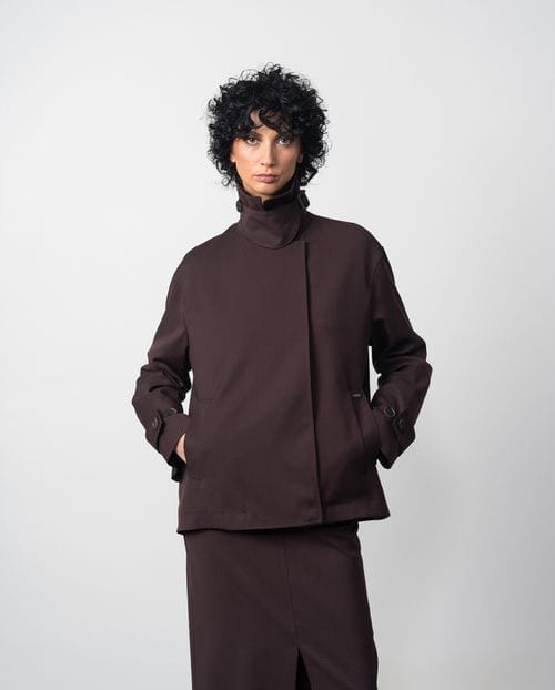 Etiem Chaqueta Amplia De Cuello Chimenea En Sarga Afranelada