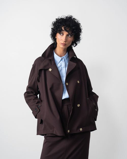 Etiem Chaqueta Amplia De Cuello Chimenea En Sarga Afranelada