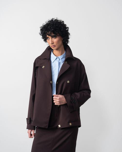 Etiem Chaqueta Amplia De Cuello Chimenea En Sarga Afranelada