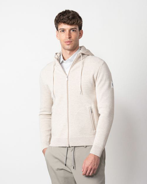 Etiem Chaqueta-cazadora de punto tricot con cierre de cremallera y capucha desmontable