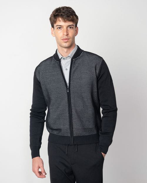 Etiem Chaqueta combinada de cremallera en punto de lana mezcla `estilo bomber´