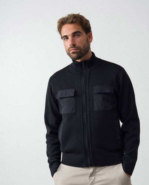 Etiem Chaqueta Combinada De Cremallera Y Bolsillos En Punto Cerrojillo