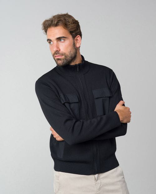 Etiem Chaqueta Combinada De Cremallera Y Bolsillos En Punto Cerrojillo