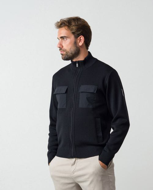 Etiem Chaqueta combinada de cremallera y bolsillos en punto cerrojillo