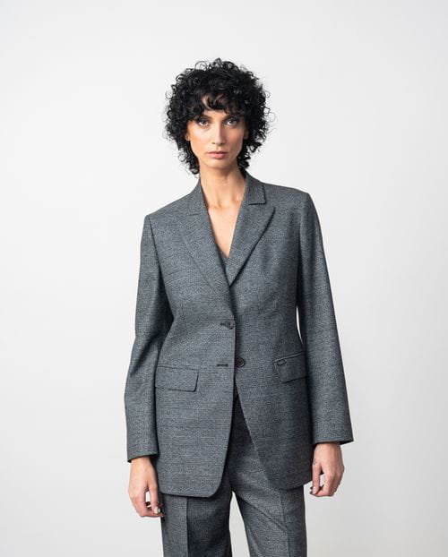 Etiem Chaqueta Entallada En Franela De Cuadro Gales