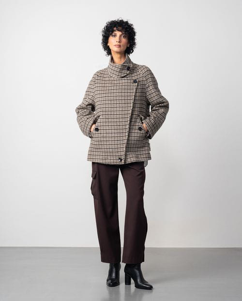 Etiem Chaquetón De Cuello Chimenea En Lana De Cuadros De Doble Faz