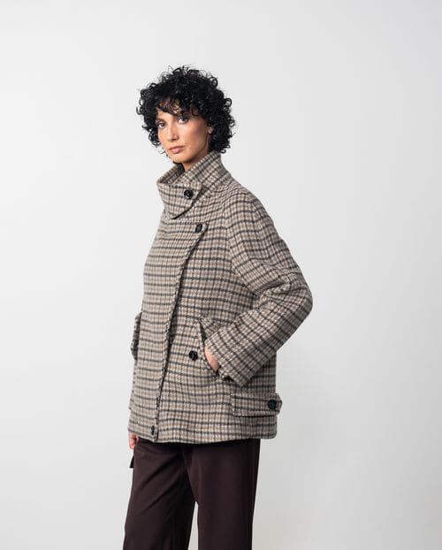 Etiem Chaquetón De Cuello Chimenea En Lana De Cuadros De Doble Faz