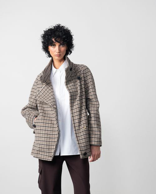 Etiem Chaquetón De Cuello Chimenea En Lana De Cuadros De Doble Faz