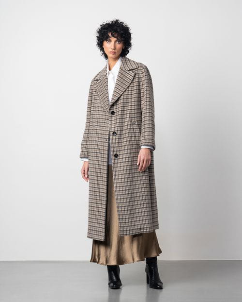 Etiem Abrigo Largo En Cuadro De Lana De Doble Faz