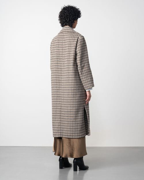 Etiem Abrigo Largo En Cuadro De Lana De Doble Faz