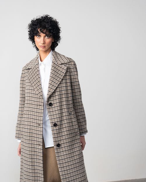 Etiem Abrigo largo en cuadro de lana de doble faz