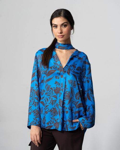 Etiem Blusa Escote Pico Estampada