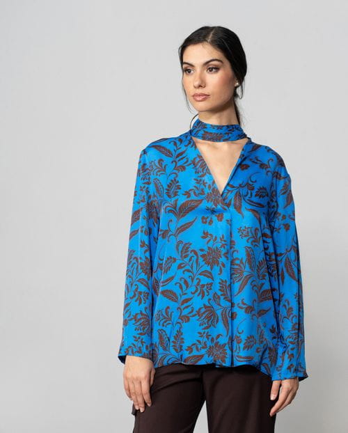 Etiem Blusa Escote Pico Estampada