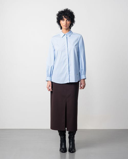 Etiem Camisa de popelín suave de manga abullonada