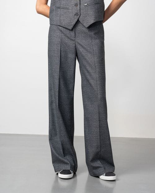 Etiem Pantalón Ancho En Franela De Cuadro De Gales