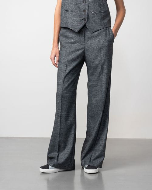 Etiem Pantalón Ancho En Franela De Cuadro De Gales