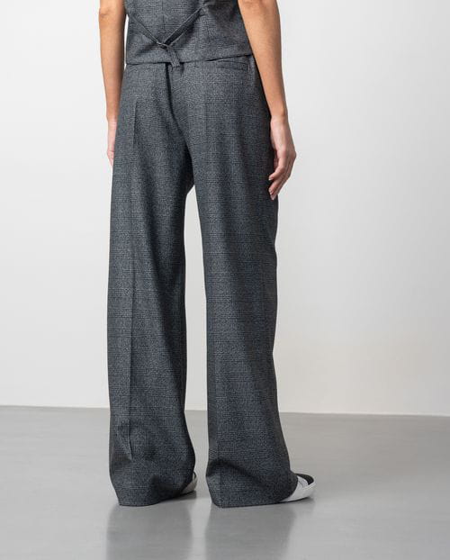 Etiem Pantalón Ancho En Franela De Cuadro De Gales