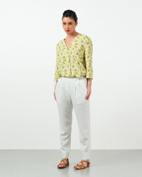 Etiem Pantalón de pinzas tobillero en lino-viscosa