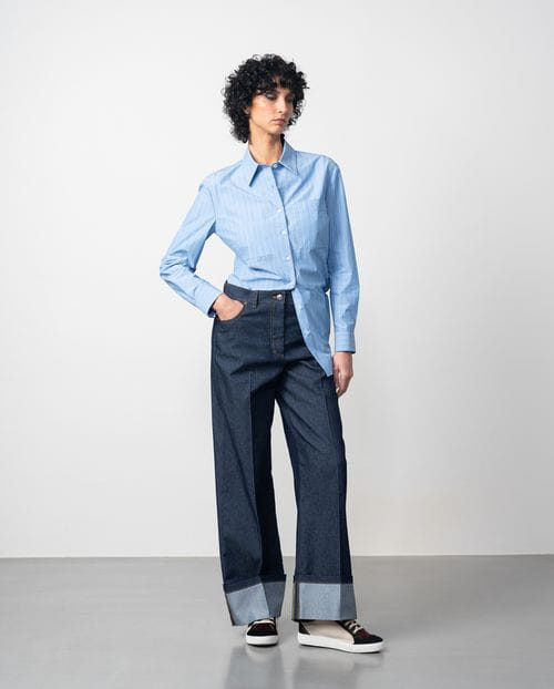 Etiem Pantalón tejano ancho con vuelta