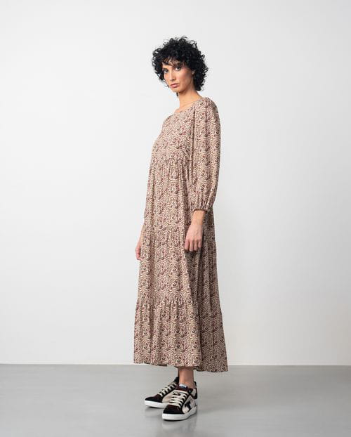 Etiem Vestido Largo Fruncido En Viscosa Estampada
